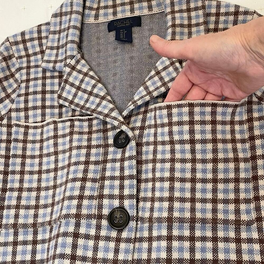 Rachel Rachel Roy Cardigan Jacket Women’s S Brown Blue Checked Knit - Picture 4 of 10